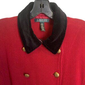 VTG LRL Sweater Blazer Red Military-Style Velvet Collar Gold Buttons L Preppy